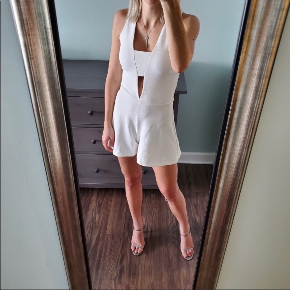 Aqua white short sleeveless cut out romper